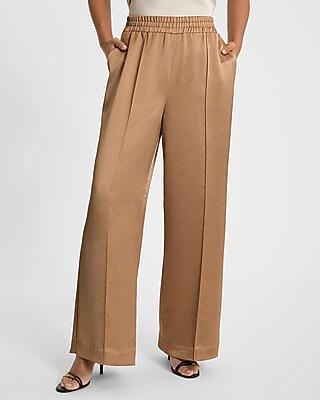 High Waisted Satin Pintuck Pull On Trousers | Express