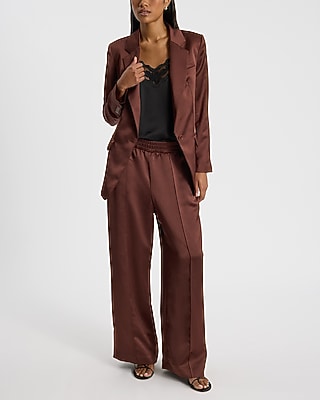 High Waisted Satin Pintuck Pull On Trousers