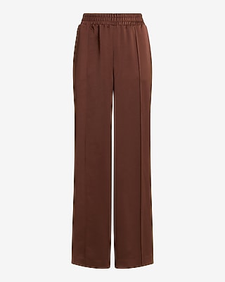 High Waisted Satin Pintuck Pull On Trousers