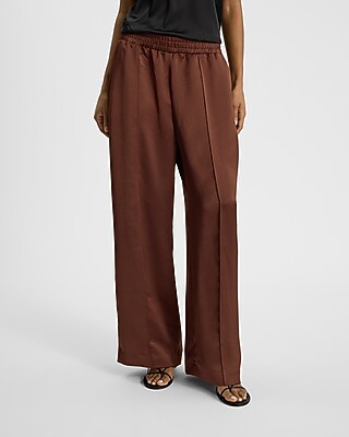 High Waisted Satin Pintuck Pull On Trousers