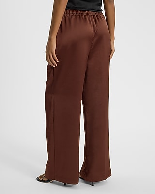 High Waisted Satin Pintuck Pull On Trousers