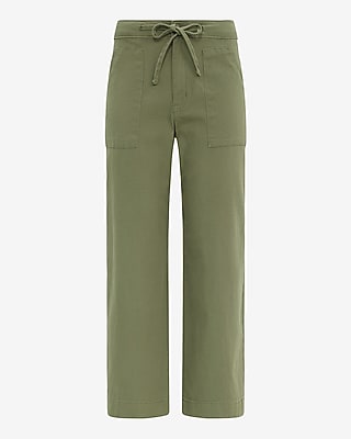 Canvas High Waisted Drawstring Ankle Trouser