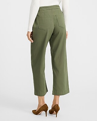 Canvas High Waisted Drawstring Ankle Trouser