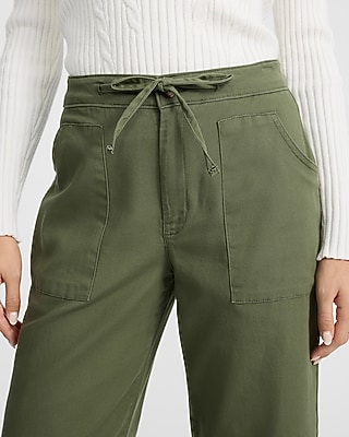 Canvas High Waisted Drawstring Ankle Trouser