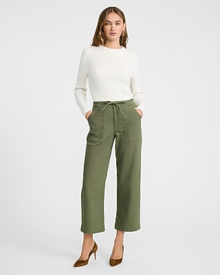 Canvas High Waisted Drawstring Ankle Trouser