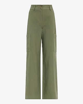 Linen-Blend High Waisted Wide Leg Cargo Trouser