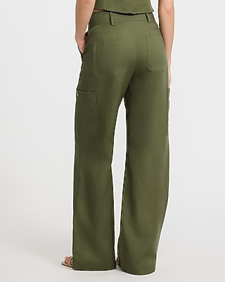Linen-Blend High Waisted Wide Leg Cargo Trouser