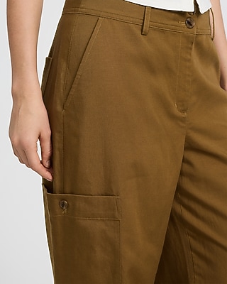 Linen-Blend High Waisted Wide Leg Cargo Trouser