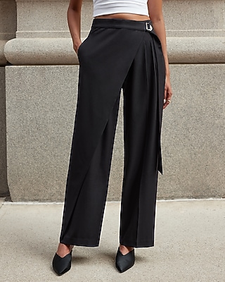 high waisted belted dress pants Wrap Front Straight Leg Pant Womens trouser