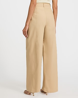 Cotton Poplin High Waisted Pleated Wide Leg Trouser