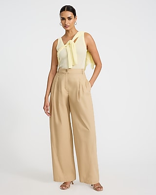 Cotton Poplin High Waisted Pleated Wide Leg Trouser