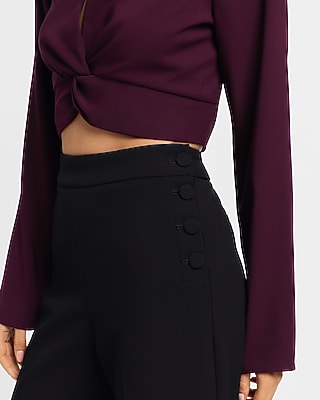 Studio Stretch Twill High Waisted Button Side Slim Trouser Pant