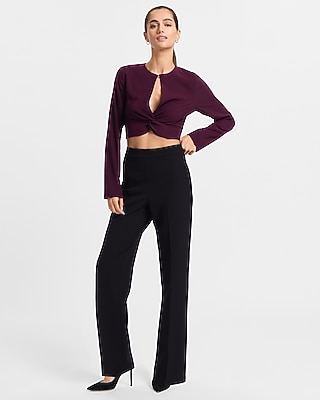 Studio Stretch Twill High Waisted Button Side Slim Trouser Pant