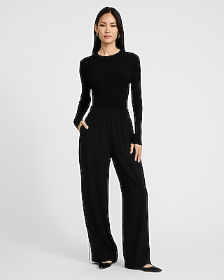 Crepe Side Stripe Wide Leg Pull On Track Pant