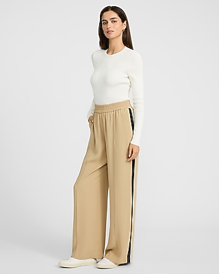 Crepe Side Stripe Wide Leg Pull On Track Pant