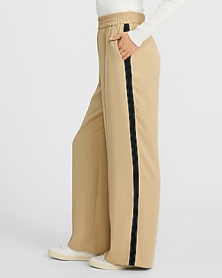 Crepe Side Stripe Wide Leg Pull On Track Pant