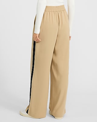 Crepe Side Stripe Wide Leg Pull On Track Pant