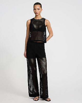 Crochet Mid Rise Pull On Wide Leg Pant