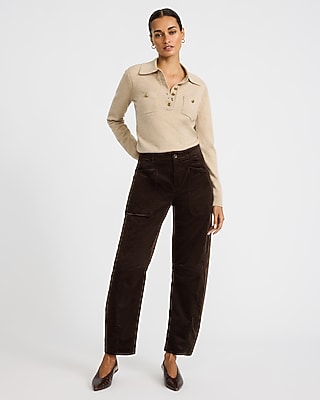 Corduroy High Waisted Utility Barrel Pants