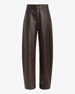 High Waisted Faux Leather Barrel Pant