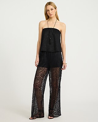 High Waisted Pull On Lace Wide Leg Pant - thumbnail 3