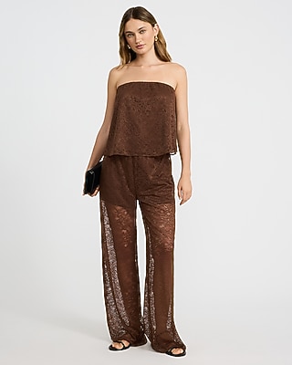 High Waisted Pull On Lace Wide Leg Pant