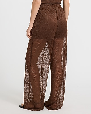 High Waisted Pull On Lace Wide Leg Pant