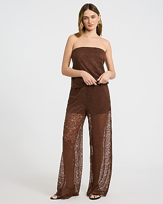 High Waisted Pull On Lace Wide Leg Pant