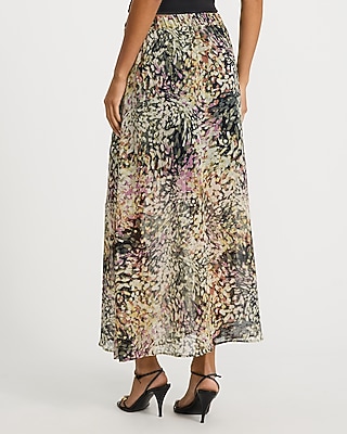Floral Chiffon Super High Waisted Pull-On Midi Skirt