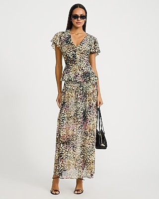 Floral Chiffon Super High Waisted Pull-On Midi Skirt