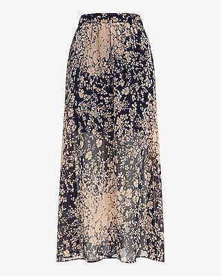 Floral Chiffon High Waisted Pull-On Maxi Skirt