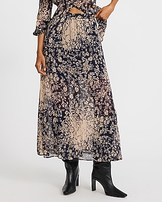 Floral Chiffon High Waisted Pull-On Maxi Skirt