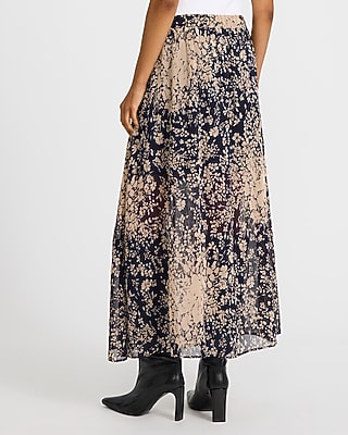 Floral Chiffon High Waisted Pull-On Maxi Skirt