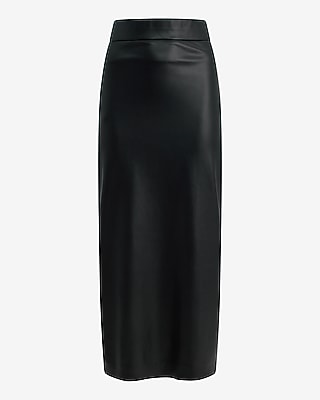 Faux Leather Super High Waisted Column Midi Skirt