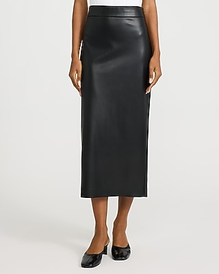 Faux Leather Super High Waisted Column Midi Skirt