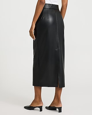 Faux Leather Super High Waisted Column Midi Skirt