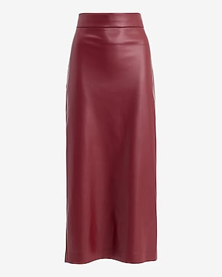 Faux Leather Super High Waisted Column Midi Skirt
