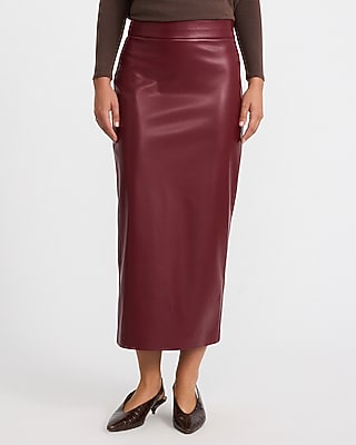 Faux Leather Super High Waisted Column Midi Skirt