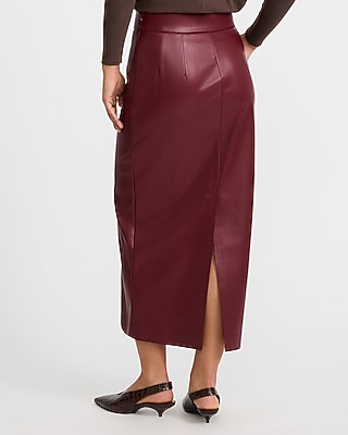 Faux Leather Super High Waisted Column Midi Skirt