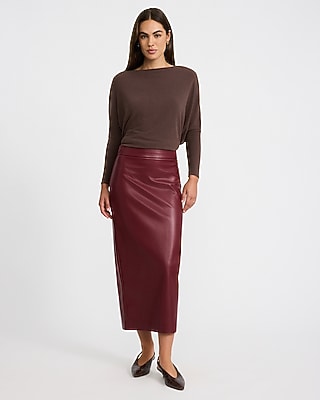 Faux Leather Super High Waisted Column Midi Skirt