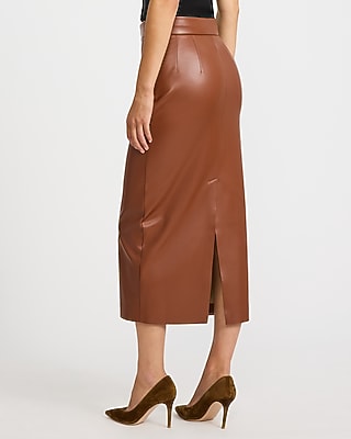 Faux Leather Super High Waisted Column Midi Skirt - thumbnail 10