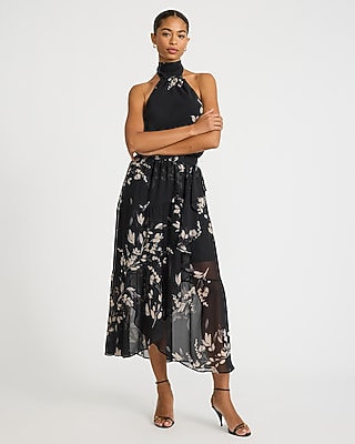 Super High Waisted Printed Chiffon Tiered Wrap Maxi Skirt