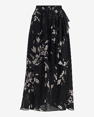 Super High Waisted Printed Chiffon Tiered Wrap Maxi Skirt