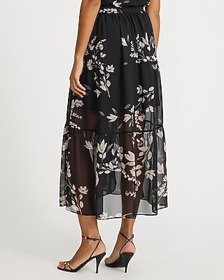 Super High Waisted Printed Chiffon Tiered Wrap Maxi Skirt