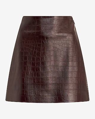 High Waisted Faux Leather Embossed Mini Skirt