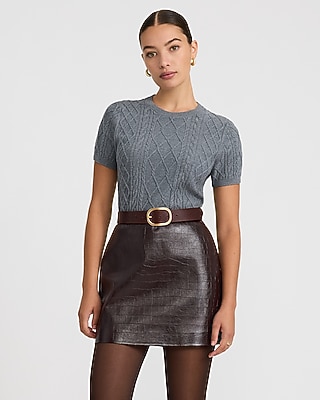 High Waisted Faux Leather Embossed Mini Skirt