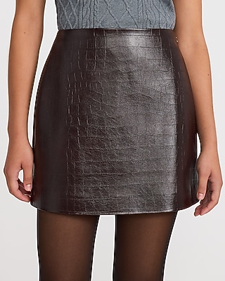 High Waisted Faux Leather Embossed Mini Skirt