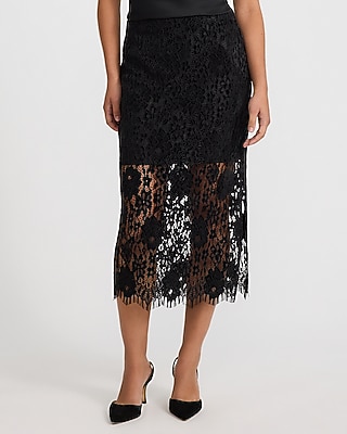 High Waisted Velvet Lace Midi Skirt