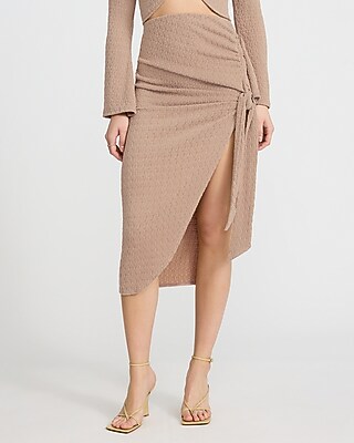 High Waisted Textured Midi Wrap Skirt - image 4