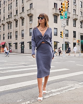 High Waisted Midi Sweater Pencil Skirt Express